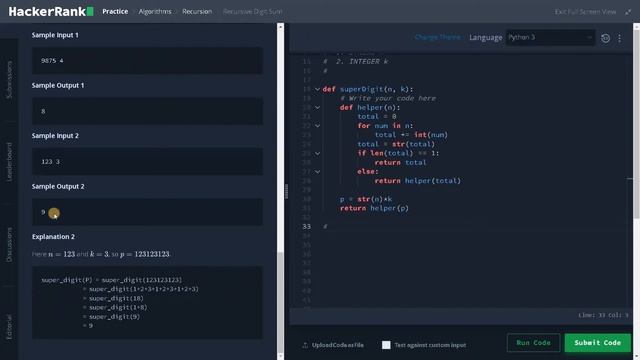 209 - Recursive Digit Sum | Recursion | Hackerrank Solution | Python