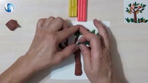 Работа из воскового пластилина для детей 4-5 лет. Яблонька с яблоками..