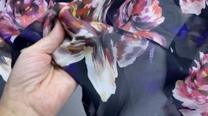 Шифон  синего цвета с принтом  акварельные пионы 24089