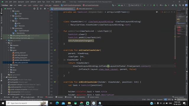 TODO/Note App - 7 | MVVM | Room DB | View Binding in Recycler View | Android Studio Kotlin