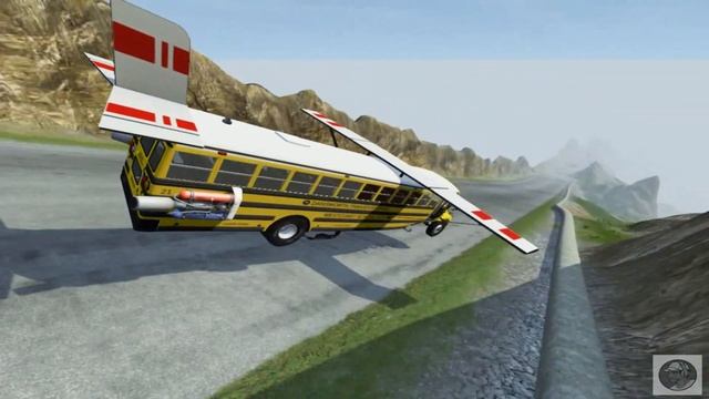Bus Airplane - Flying School Bus- cliff drops airplane bus смотреть онлайн