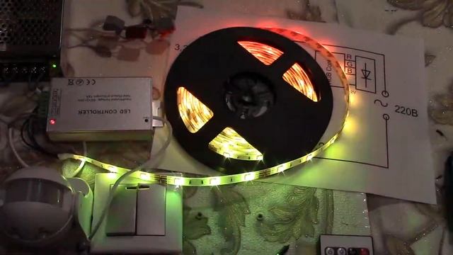 Светодиодная лента с контроллером и датчик движения . ССП. смотреть онлайн