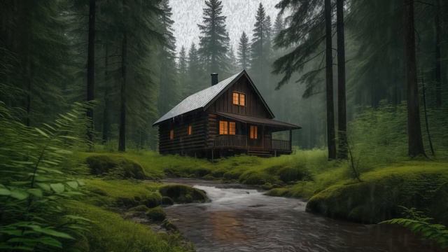 Шум дождя⛈🌧⛈, домик в лесу, дождь, засыпай под шум дождя