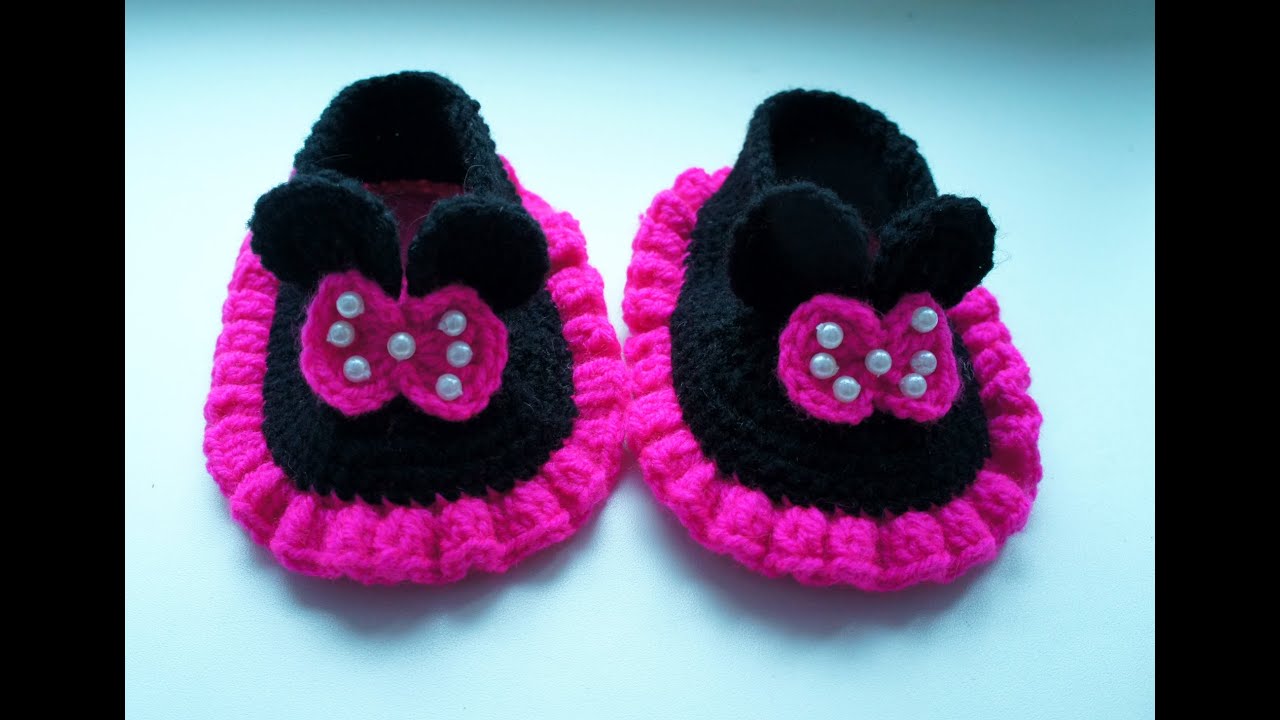 Вязаные крючком пинетки туфельки Минни Маус смотреть онлайн
