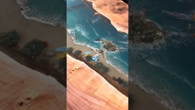 Авторский стол из слэбов ивы с диорамой моря. смотреть онлайн