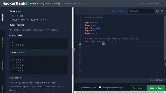 153 - Insertion Sort - Part 2 | Sorting | Hackerrank Solution | Python
