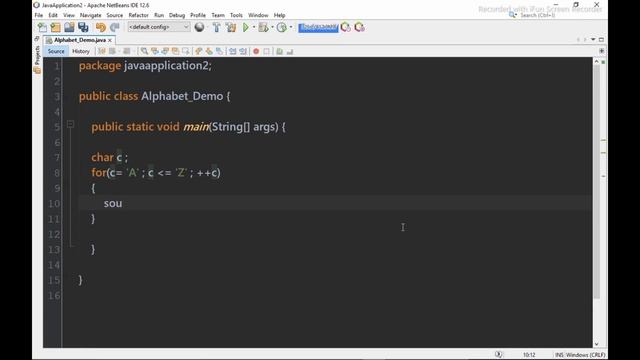 java program to print alphabets from a to z