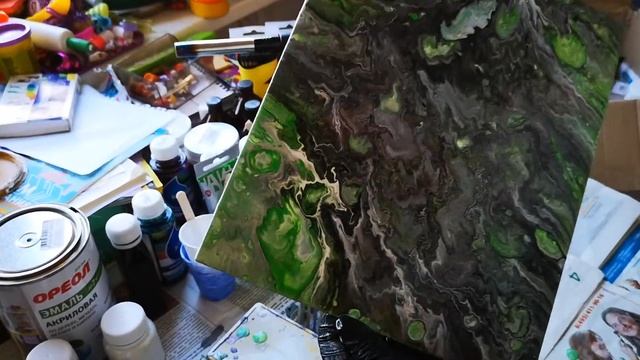 Акриловая ЗАЛИВКА картины Весенняя зелень * Снимаю процесс заливки #4 смотреть онлайн