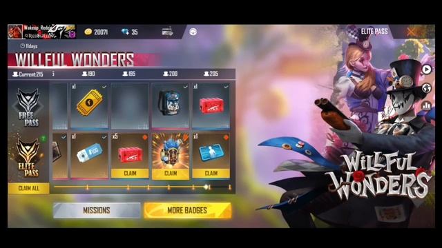 WILLFUL WONDERS  Elite Pass  Season 34 Elite Pass  Garena Free Fire  Fainal Mission Gaming