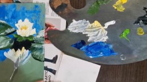 I draw water lilies with a palette knife. Рисую кувшинки мастихином за 20 минут