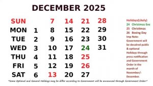 December Calendar 2025