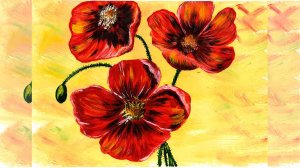 Как нарисовать маки гуашью. Рисуем интерьерные картины. Мастер класс, цветы красками. Рисуем легко.