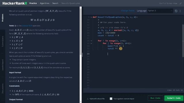 174 - Beautiful Quadruples | Search | Hackerrank Solution | Python