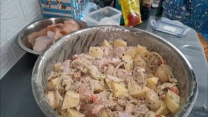 курица с картошкой на углях