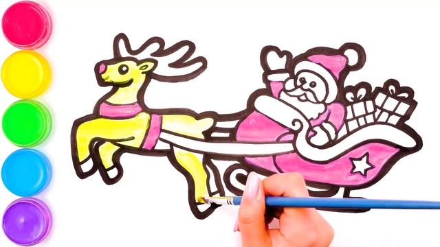 Учимся рисовать оленя Рудольфа и Санту Клауса для детей смотреть онлайн