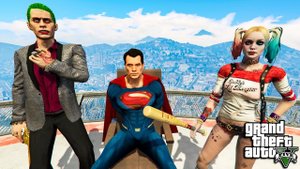 ХАРЛИ КВИНН И ДЖОКЕР И СХВАТИЛИ СУПЕРМЕНА БИТВА СУПЕРГЕРОВ В ГТА 5 МОДЫ ОБЗОР МОДА GTA 5 ИГРЫ ВИДЕО