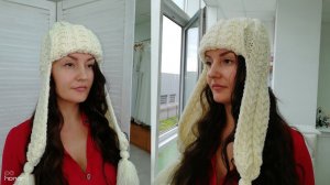 Молочная шапка с длинными ушами