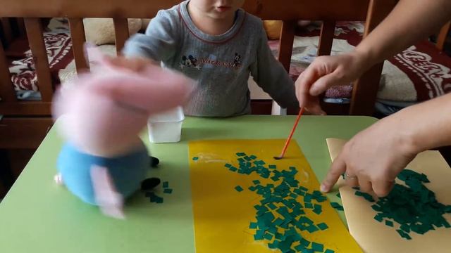 АППЛИКАЦИЯ Динозаврик Тимурка делает поделку Динозаврик из цветной бумаги Динозаврик Джорджа
