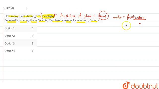 How many plants belongs to Bryophyta?  Selaginella, Isoetes, Riccia, Salvinia, смотреть онлайн