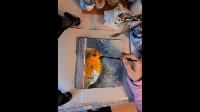Пишу птицу. Масло, холст, мастихин, кисти. смотреть онлайн