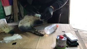 Ремонт пластикового крыла мопеда полеэфирной смолой + покраска. Polyether resin