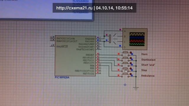 Полицейская сирена и сирена скорой помощи на PIC16F628