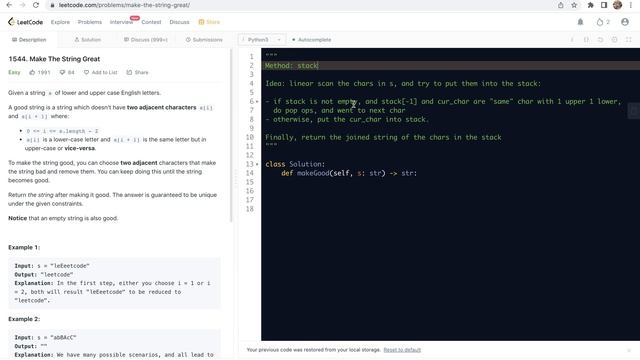leetcode 1544. Make The String Great - stack смотреть онлайн