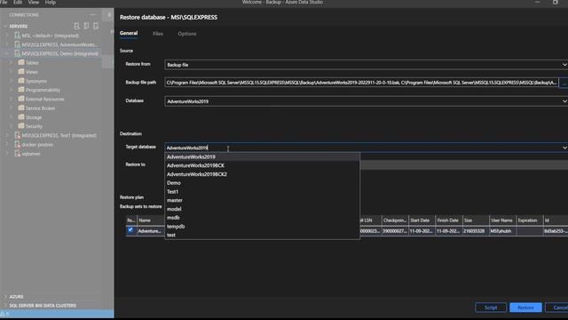 Restoring the SQL database from a backup file in Azure Data Studio смотреть онлайн