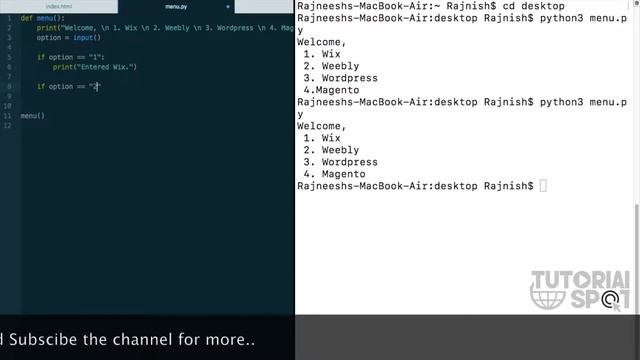 Creating a menu in Python Programming | Python Menu | TutorialSpot
