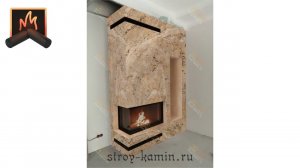 Отделка каминного короба травертином с монтажем угловой топки АСТОВ П2С 10057 в Немчиновке