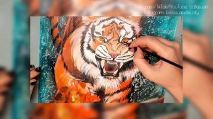 Глаза тигра акриловыми красками. Drawing of a tiger's eyes with acrylic paints #arttherapy #artwork