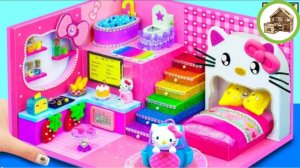 Миниатюрный розовый домик hello kitty с симпатичной комнатой и цветной лестницей из картона /178