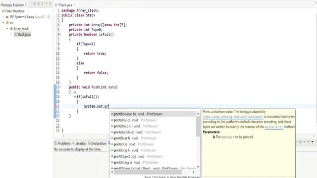 Push Operation in Stack using Array in java | IsFull Operation | Stack Implementation