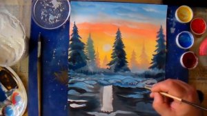 Рисуем зиму гуашью. Как рисовать гуашью красивую зиму поэтапно