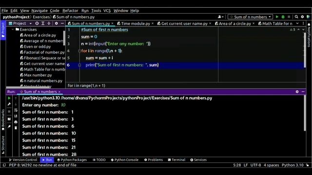 1st problem||find sum of first n numbers in Python|| Telugu Code Panther ||Python pratice problems|