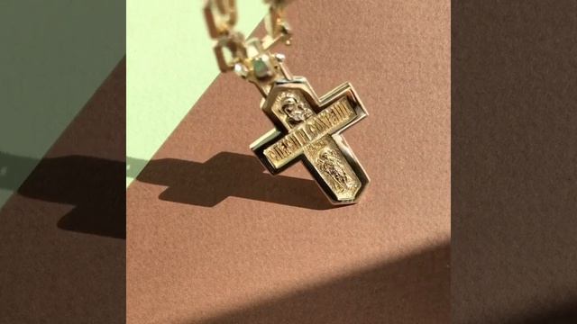 Золотой православный крест с ликами святых на цепочке по индивидуальному эскизу Клиента смотреть онлайн