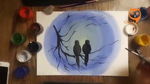 Рисуем гуашью птичек на ветке