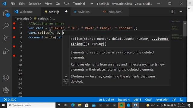 Lesson 8 Array SPLICING