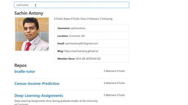 Github Profile Search Application using Github API