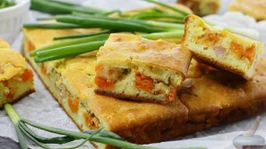 Простая ароматная выпечка.
ЗАЛИВНОЙ ПИРОГ С ТЫКВОЙ И ВЕТЧИНОЙ