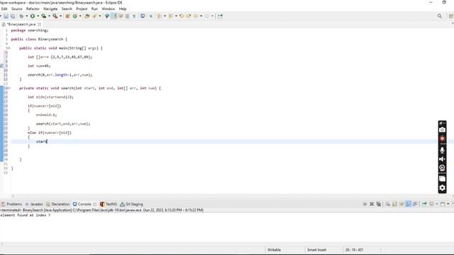 Binary search in java