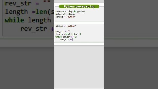 reverse string using while loop in python program | while loop in python | loop in python