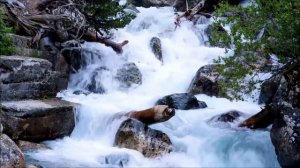 Fluss in den Bergen. Tiefenentspannung und relaxen.