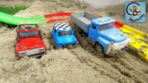 Мост и Дорога для Машинок Игрушек - Самосвал, Джип и Монстр Трак. Манкиту