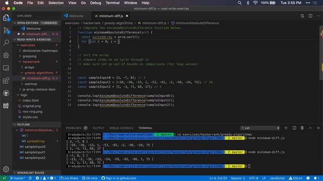 HackerRank (JavaScript): Minimum absolute difference problem