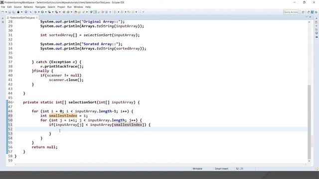 Selection sort implementation in java || Selection Sort Algorithm