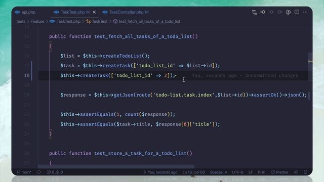 Laravel Test Driven API - connect task with todolist
