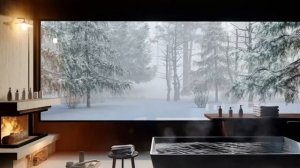 Уютный зимний вечер. Звук камина. За окном падает снег. Cozy house in the Forest a burning fireplac