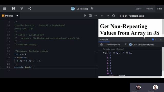Get Non repeating values from array in JavaScript | Find the non-repeating elements in an array