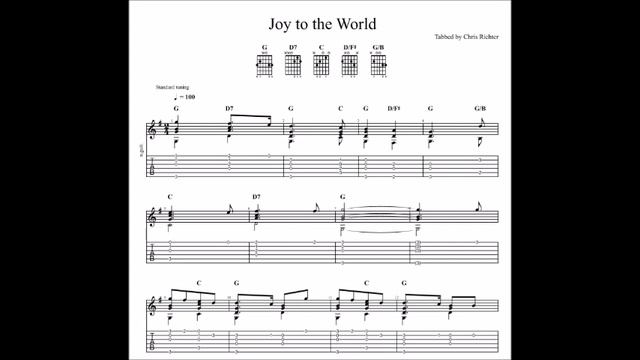 Joy to the World! with tablaturesheet music for solo fingerstyle guitar
